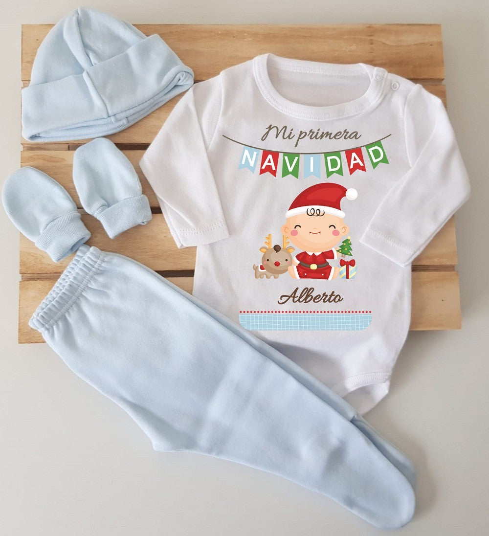 Conjunto con polaina, gorrito y manoplas - Bebé mi primera navidad