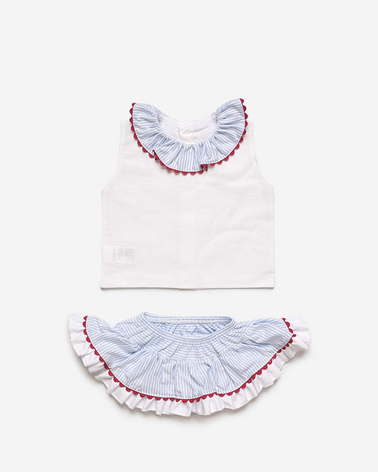 Conjunto de dos piezas con camisa de niña con tela rayada