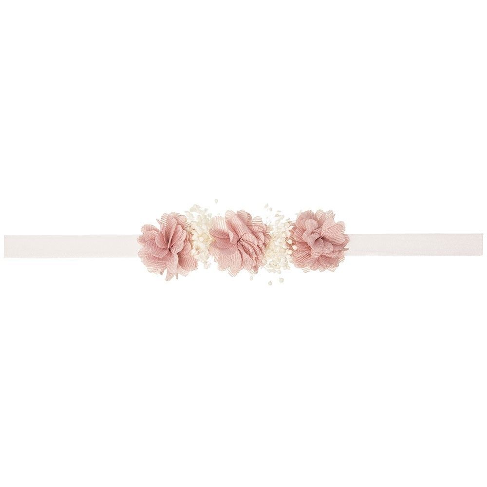 Turbante de bebé con florecitas de bambula y flor seca natural