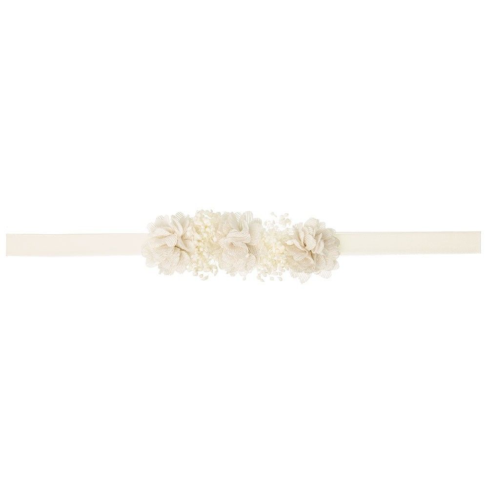 Turbante de bebé con florecitas de bambula y flor seca natural