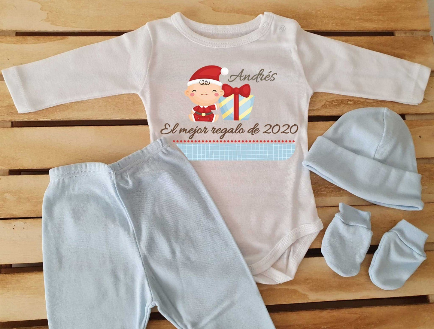 Conjunto con polaina personalizado con gorrito y manoplas - Bebé el mejor regalo