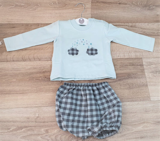 Conjunto bebé niño Nubes y estrellas vichy